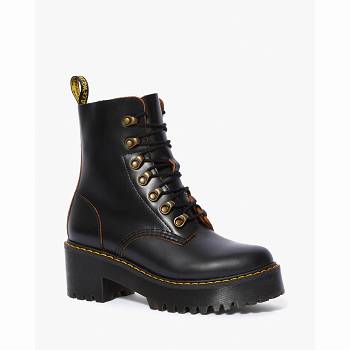 Dr Martens Leona Vintage Smooth Kožené - Cierne Cizmy Damske, D358SK